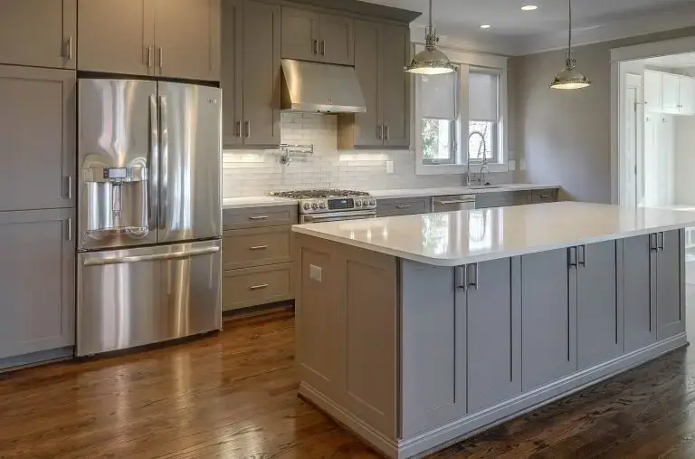 Remodel Kitchen in Cincinnati Ohio white with grey cabinets and new sterling silver appliances