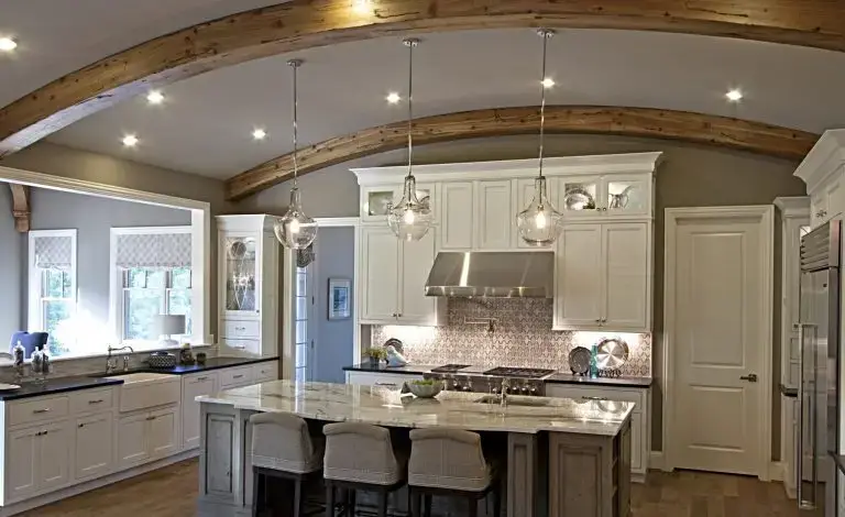 kitchen remodel exposed wood beams and functional family kitchen